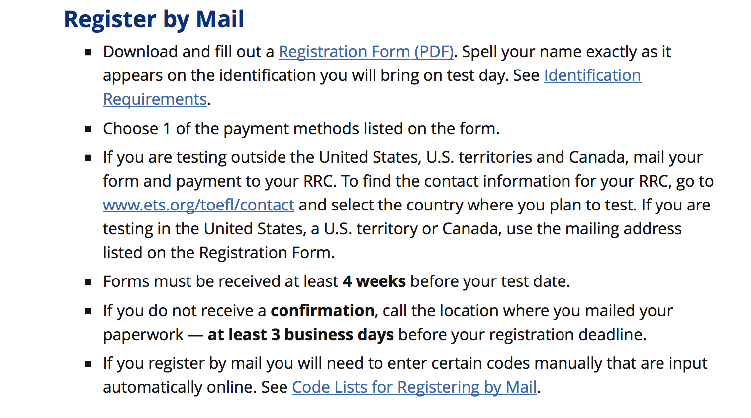 TOEFL test registration step 7